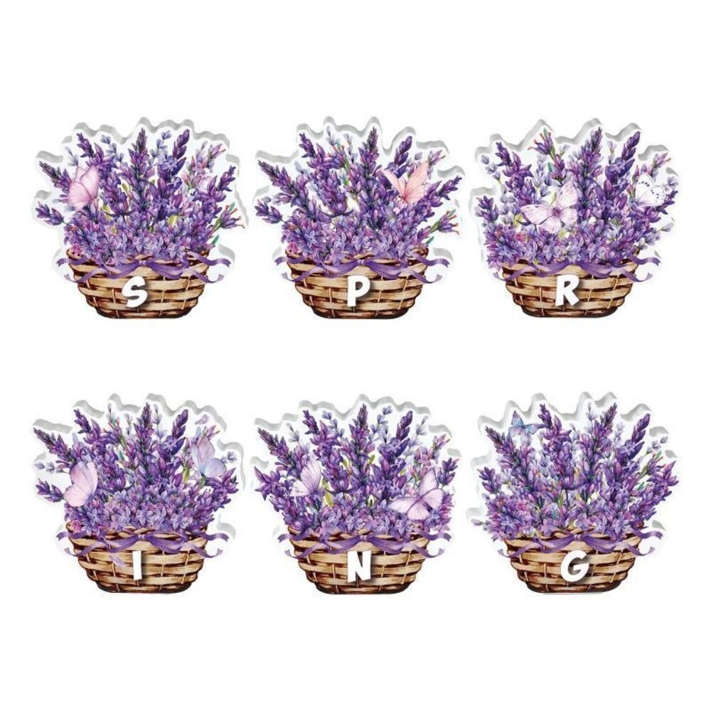 Lavender Spring Basket Die-Cut Wood Block Letter 6 Piece Set Double-Sided